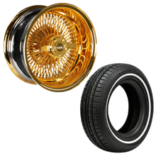 Load image into Gallery viewer, LUXOR 13X7 REV 100 SPOKE STRAIGHT LACE ALL GOLD + 175/70R13 WHITE WALL TIRE